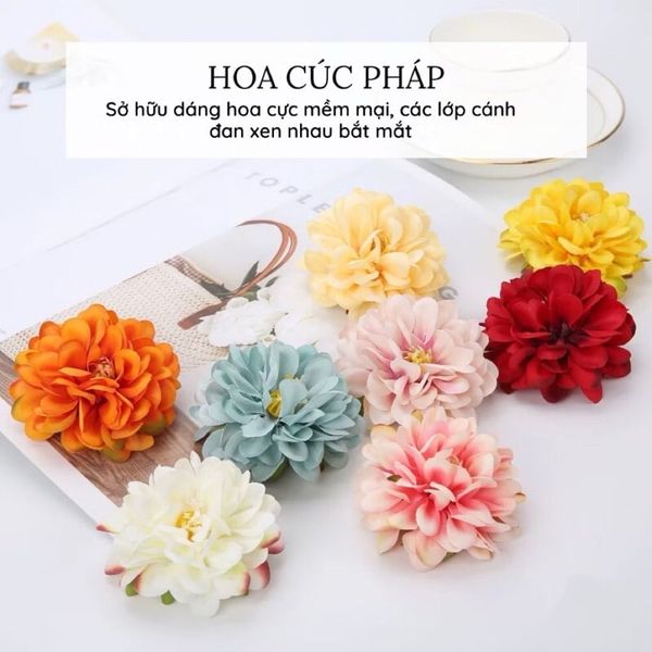 Hoa giả - Đầu bông hoa Cúc Pháp bằng vải lụa - Đầu bông hoa giả trang trí tháp oản, trang trí giỏ quà Tết
