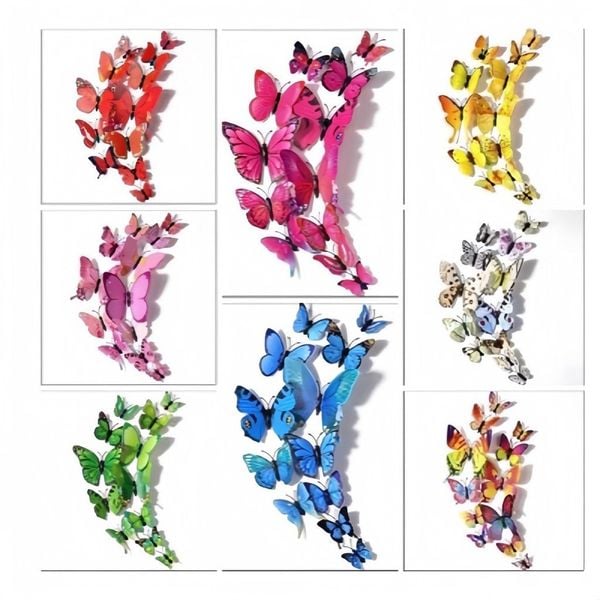 Set 12 con bươm bướm 3D dán tường, decor chụp ảnh, trang trí nhà cửa, trang trí bó hoa siêu đẹp