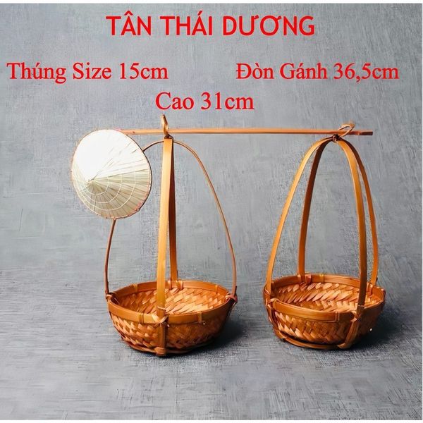 Bộ Quang Gánh mini - Quang thúng mini - Tặng kèm nón lá mini - Decor trang trí nhà cửa