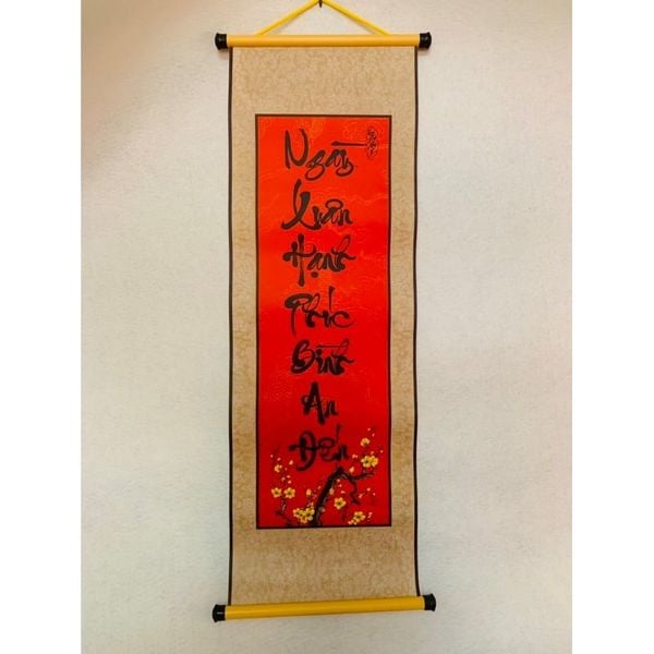 Cặp liễn mành thư pháp - Câu đối gấm, Mành thư pháp trang trí Tết - Decor dân gian ngày Tết
