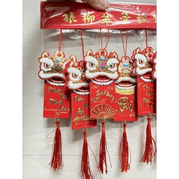 Đồ Treo Tết Đầu Lân Đỏ 3D May Mắn - Set 6 dây