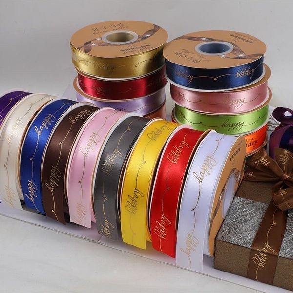 Ruy Băng Lụa In Chữ Happy Bản 2,5cm- Cuộn To Loại đẹp