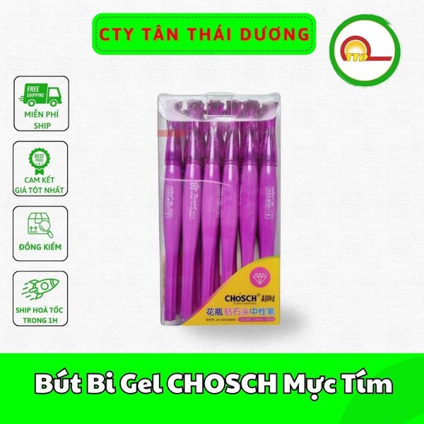 Hộp 12 Chiếc Bút Bi Gel CHOSCH Mực Tím - Đầu Bút Kim Cương