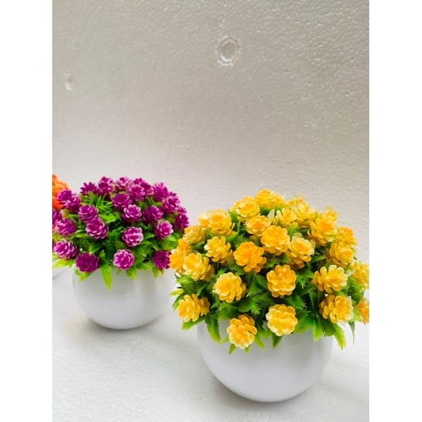 Hoa giả - Chậu hoa baby tròn nhỏ để bàn - Decor trang trí siêu xinh