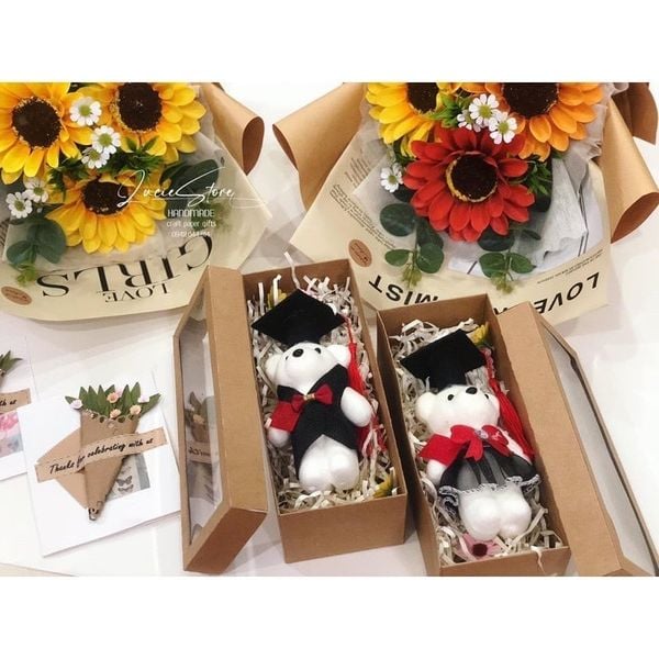 (Lẻ 1 Con) Gấu xốp tốt nghiệp - Gấu cử nhân - Decor Trang trí bó hoa, làm quà tặng cực đẹp size 14cm