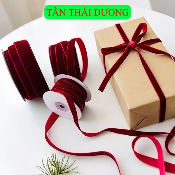(Lẻ 5 mét) Ruy băng vải nhung làm nơ thắt hộp quà - Decor trang trí cây thông, vòng nguyệt quế giáng sinh