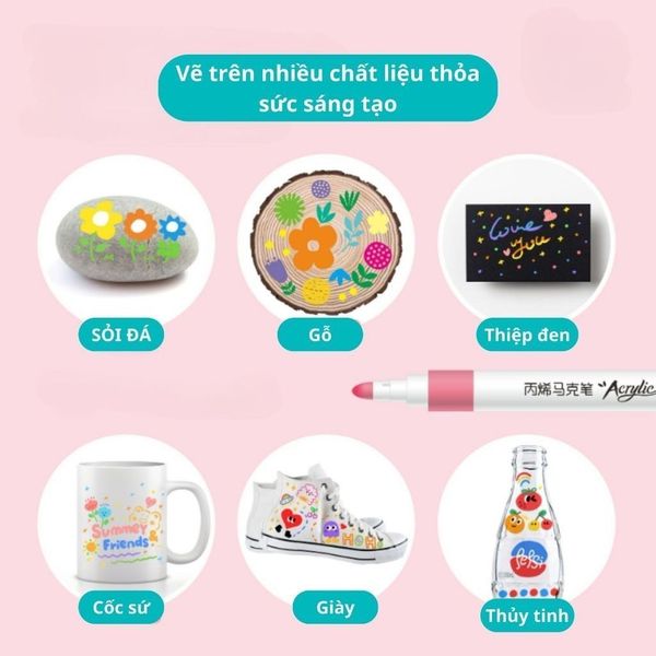 Bút màu Acrylic Marker - Màu Acrylic thế hệ mới chống thấm, vẽ trên mọi chất liệu, màu sắc tươi sáng