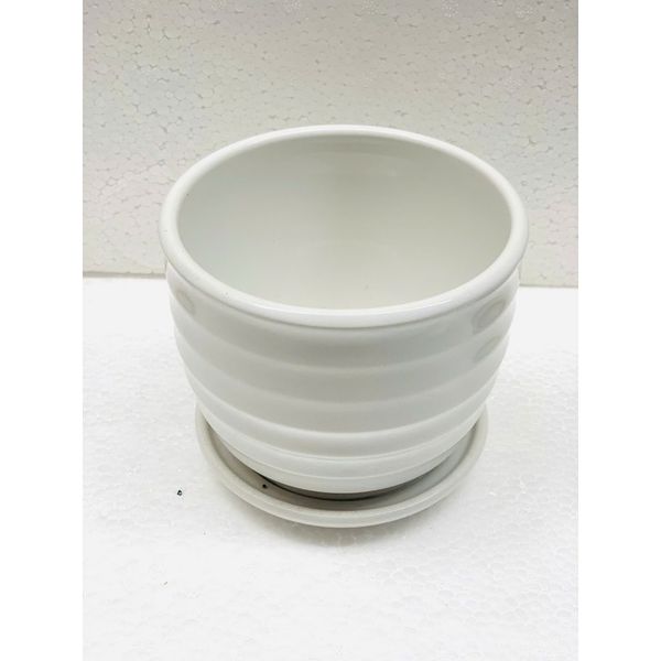 Chậu trồng cây - Chậu gốm, sứ tròn kèm đĩa trồng cây cảnh nhỏ, sen đá - Chậu trồng hoa để bàn