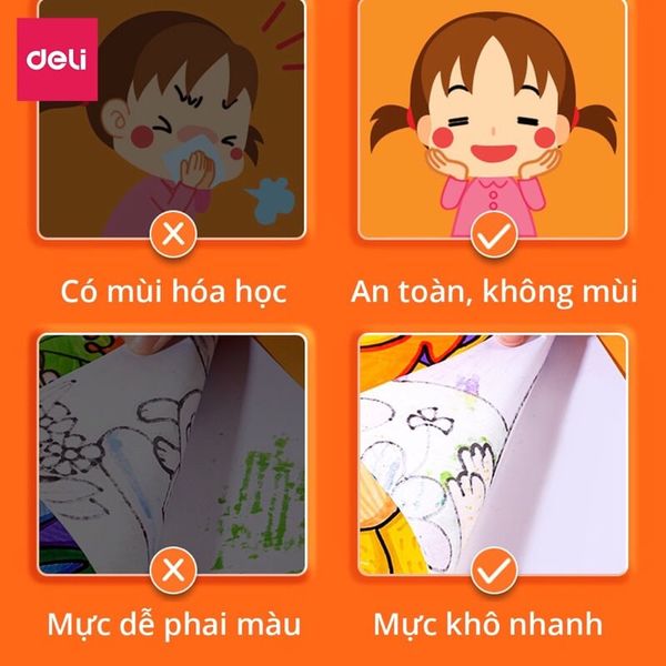 Bút lông màu Marker - 2 đầu hộp nhựa Deli cao cấp - Tô màu vẽ tranh chuyên nghiệp