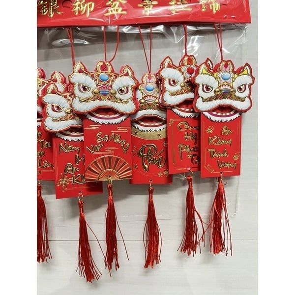 Đồ Treo Tết Đầu Lân Đỏ 3D May Mắn - Set 6 dây