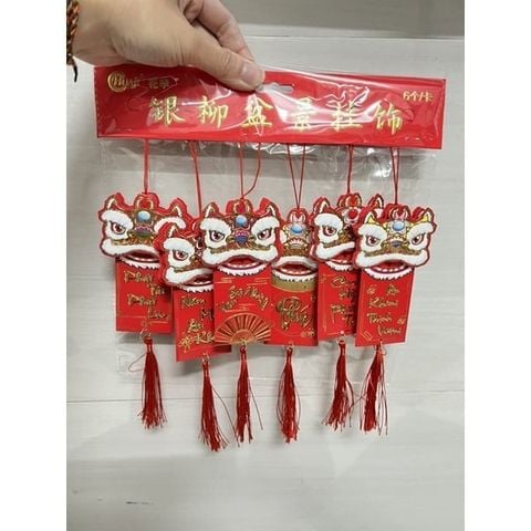 Đồ Treo Tết Đầu Lân Đỏ 3D May Mắn - Set 6 dây