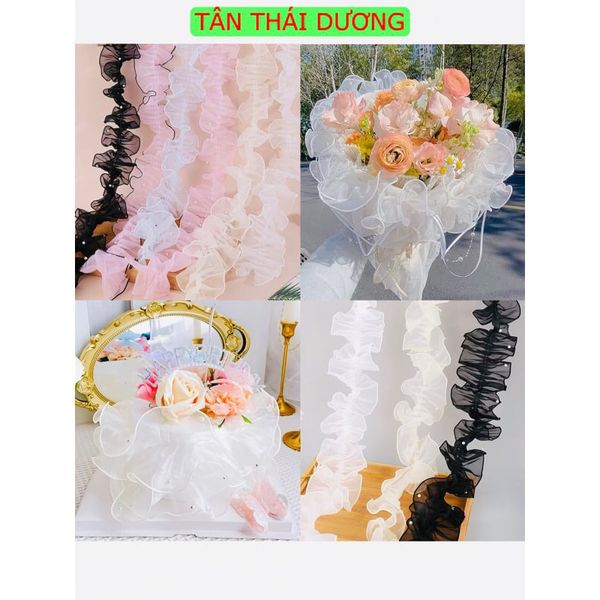 Voan đính ngọc - Viền voan công chúa đính ngọc may sẵn - Voan bèo bó hoa cực sang chảnh - 11cm x 2m