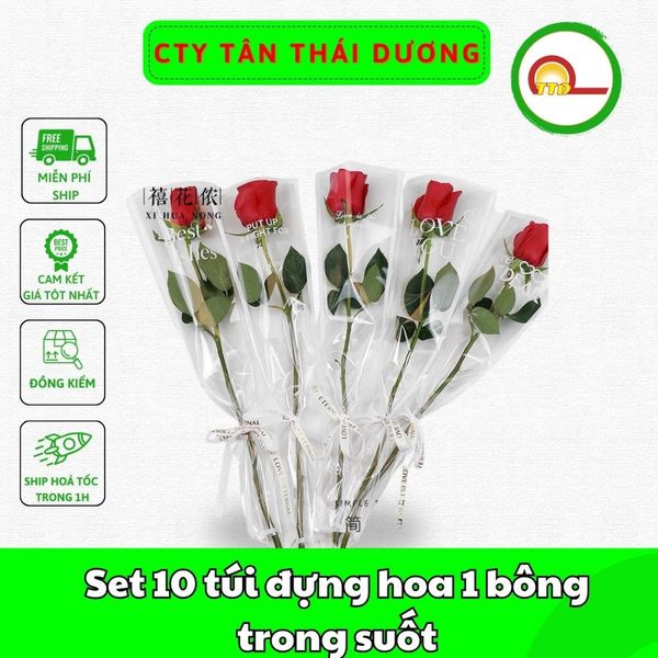 Set 10 túi đựng hoa 1 bông trong suốt