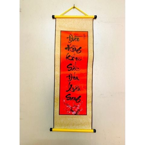Cặp liễn mành thư pháp - Câu đối gấm, Mành thư pháp trang trí Tết - Decor dân gian ngày Tết