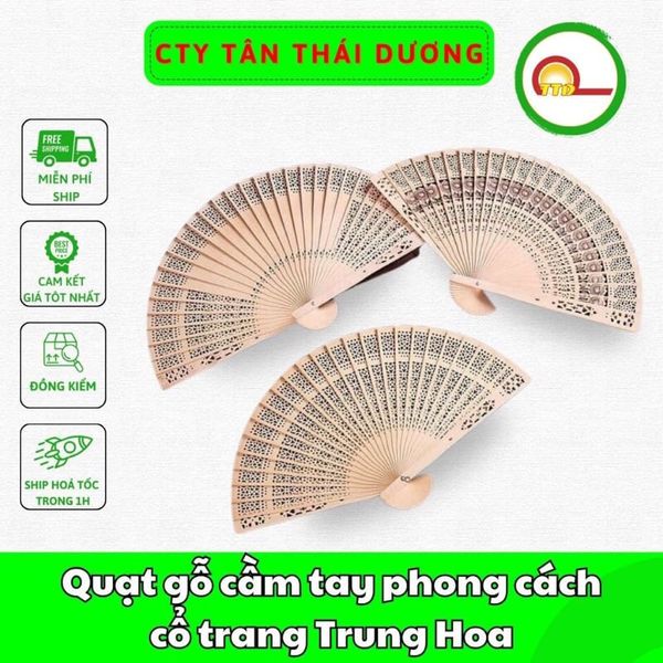 Quạt gỗ cầm tay phong cách cổ trang Trung Hoa , quạt gỗ mộc hương decor