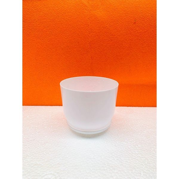 (Loại dày) Chậu trồng cây - Chậu nhựa tròn giả sứ kèm đĩa trồng cây cảnh mini, sen đá - Chậu trồng hoa