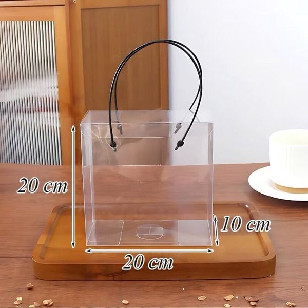 Túi đựng hoa - Túi hộp đựng hoa mica trong suốt kèm quai xách - Dùng đựng hoa, đựng quà tặng