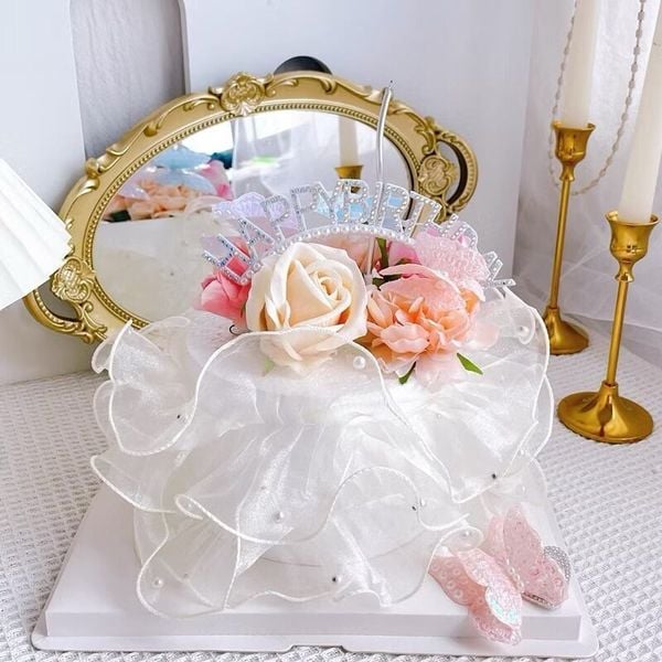 Voan đính ngọc - Viền voan công chúa đính ngọc may sẵn - Voan bèo bó hoa cực sang chảnh - 11cm x 2m