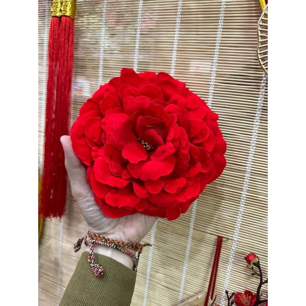 Đầu Bông Hoa Mẫu Đơn Đỏ Size 15cm Dùng Để Trang Trí Tết - Decor Tháp Nước,Tháp Bánh,Tháp Oản Tài Lộc