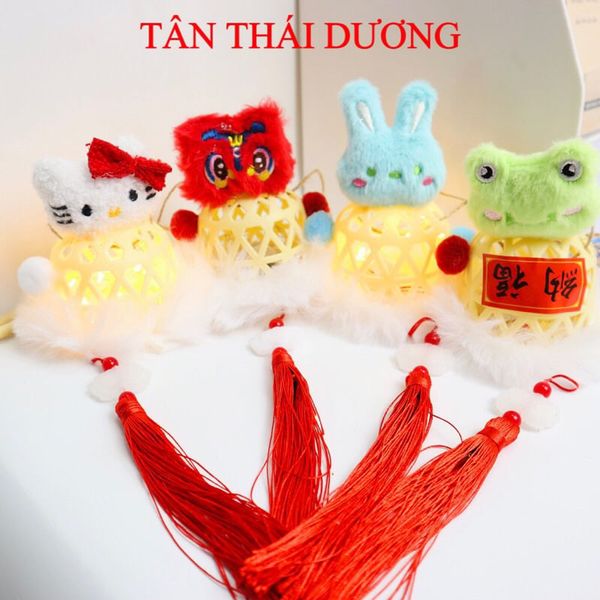 Đèn lồng Trung Thu - Đèn lồng giỏ tre - Đèn lồng gắn thú bông mini - Đèn lồng hình các con vật (Ngẫu Nhiên)
