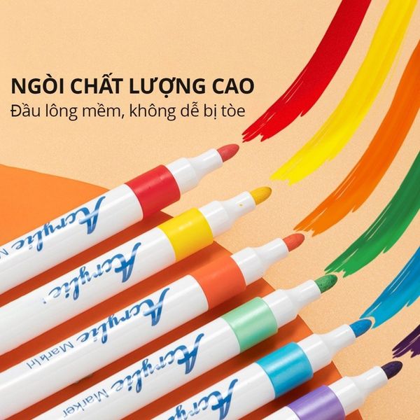 Bút màu Acrylic Marker - Màu Acrylic thế hệ mới chống thấm, vẽ trên mọi chất liệu, màu sắc tươi sáng