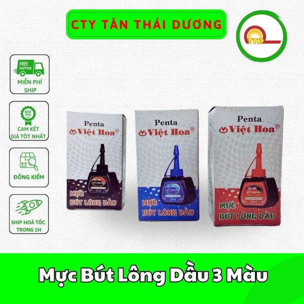Mực Bút Lông Dầu 3 Màu - Xanh/ Đỏ/ Đen