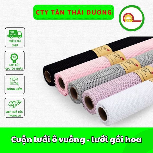 Cuộn lưới ô vuông - lưới gói hoa - giấy gói hoa lưới ô vuông 50Cm*4,5M