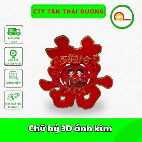 Chữ hỷ 3D ánh kim - trang trí phòng cưới ,xe hoa , đám cưới
