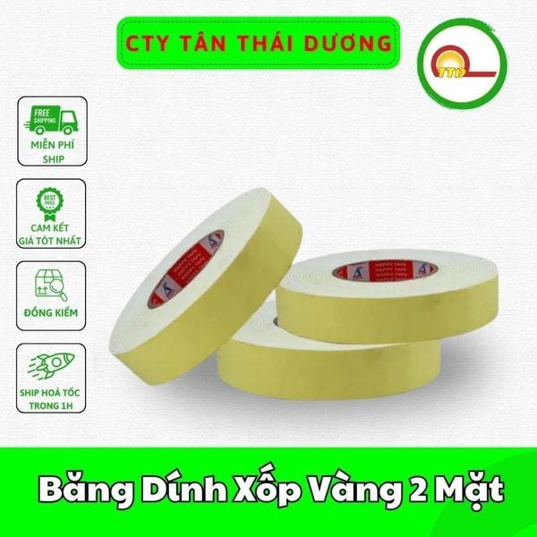 Băng Dính Xốp Vàng 2 Mặt Các Kích Cỡ Dài 4 mét