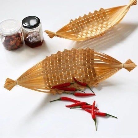 Thuyền tre decor trang trí đựng đồ ăn, hoa quả, trang trí đựng oản