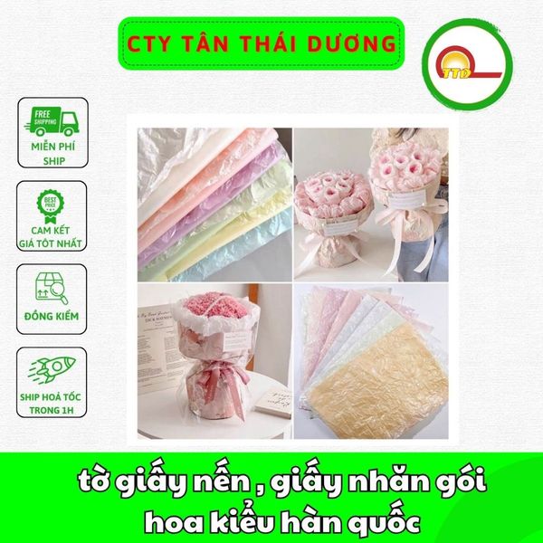 (Lẻ 5 tờ) giấy nến , giấy nhăn gói hoa kiểu hàn quốc cực xinh