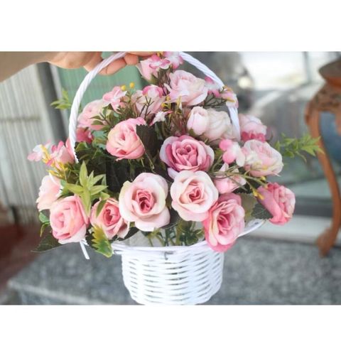 Giỏ mây - Giỏ mai tròn đựng hoa, có quai cầm - Decor Trang trí nhà cửa, Decor sự kiện