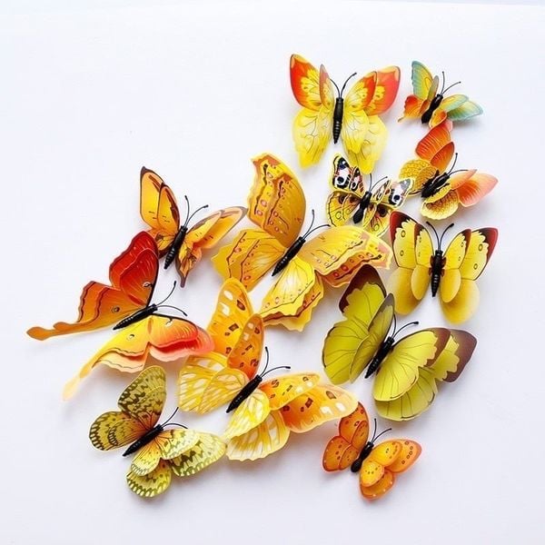Set 12 con bươm bướm 3D dán tường, decor chụp ảnh, trang trí nhà cửa, trang trí bó hoa siêu đẹp
