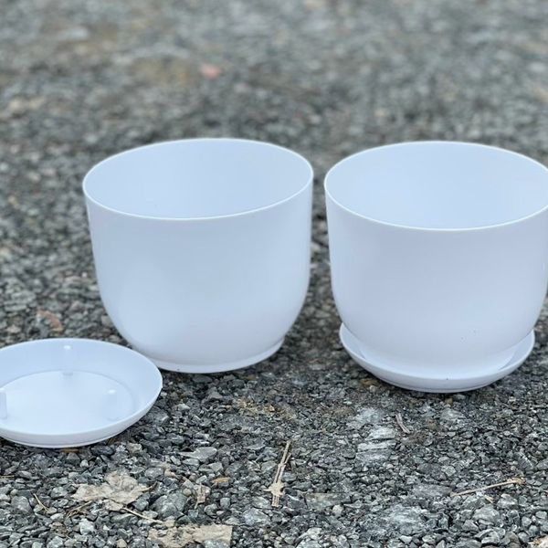 (Loại dày) Chậu trồng cây - Chậu nhựa tròn giả sứ kèm đĩa trồng cây cảnh mini, sen đá - Chậu trồng hoa