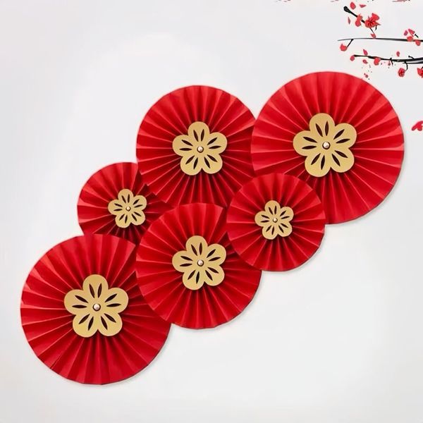 Set 6 quạt giấy - Decor trang trí nhà cửa - Trang trí Tết