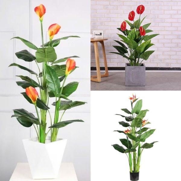 Cây Giả - Cây hoa rum, Cây thiên điểu, Cây môn hồng trang trí nhà cửa - Cây giả decor