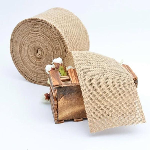 Ruy băng vải bao bố - Làm đồ handmade, thắt nơ hộp quà - Decor trang trí kiểu Vintage - 4cm x 5 mét
