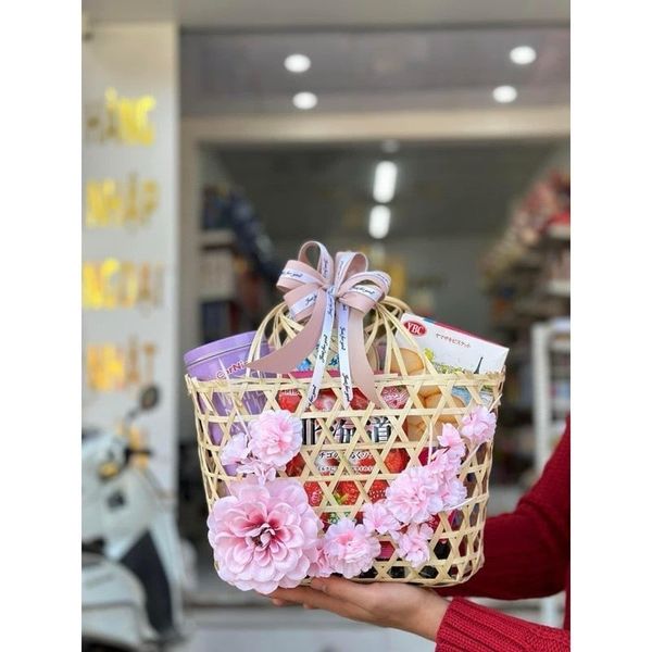 Giỏ quà mây tre đan đựng quà tặng, decor giỏ quà, trang trí cực đẹp