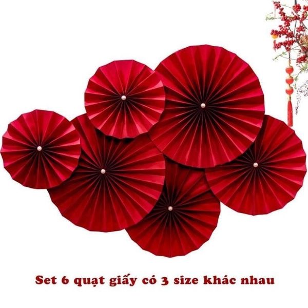Set 6 quạt giấy - Decor trang trí nhà cửa - Trang trí Tết