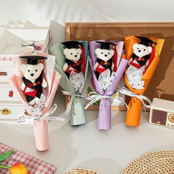 (Lẻ 1 Con) Gấu xốp tốt nghiệp - Gấu cử nhân - Decor Trang trí bó hoa, làm quà tặng cực đẹp size 14cm