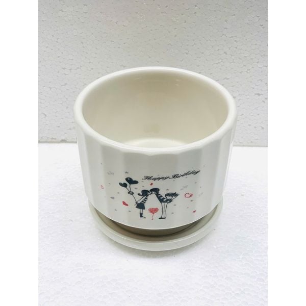 Chậu trồng cây - Chậu gốm, sứ tròn kèm đĩa trồng cây cảnh nhỏ, sen đá - Chậu trồng hoa để bàn
