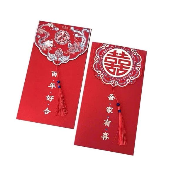 Set 2 chiếc Lì Xì đỏ mừng đám cưới, mừng năm mới - Lì Xì đỏ kèm tua rua giấy nhũ cao cấp và sang trọng