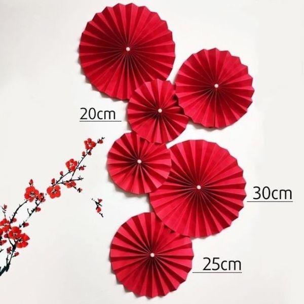 Set 6 quạt giấy - Decor trang trí nhà cửa - Trang trí Tết