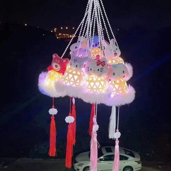 Đèn lồng Trung Thu - Đèn lồng giỏ tre - Đèn lồng gắn thú bông mini - Đèn lồng hình các con vật (Ngẫu Nhiên)