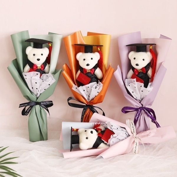(Lẻ 1 Con) Gấu xốp tốt nghiệp - Gấu cử nhân - Decor Trang trí bó hoa, làm quà tặng cực đẹp size 14cm