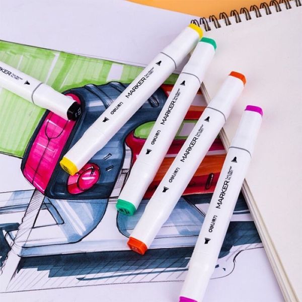 Bút lông màu Marker - 2 đầu hộp nhựa Deli cao cấp - Tô màu vẽ tranh chuyên nghiệp