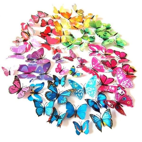 Set 12 con bươm bướm 3D dán tường, decor chụp ảnh, trang trí nhà cửa, trang trí bó hoa siêu đẹp