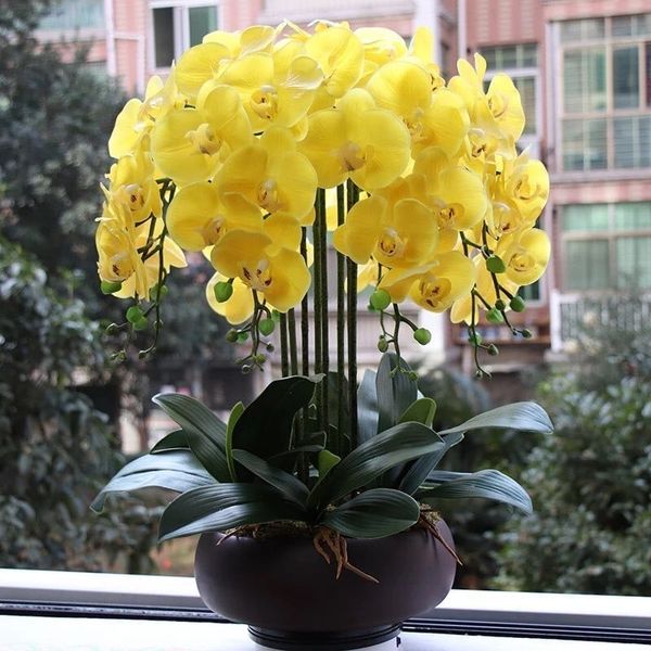Cành hoa lan hồ điệp.  HÀNG CAO CẤP BẰNG CAO SU 9 BÔNG. hoa giả lan hồ điệp . trang trí tuyệt đẹp và sang trọng a06