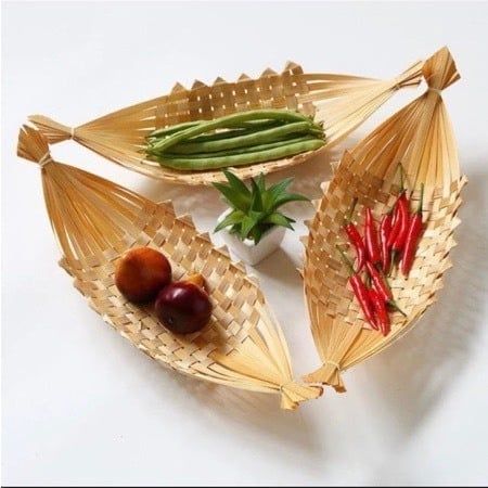 Thuyền tre decor trang trí đựng đồ ăn, hoa quả, trang trí đựng oản