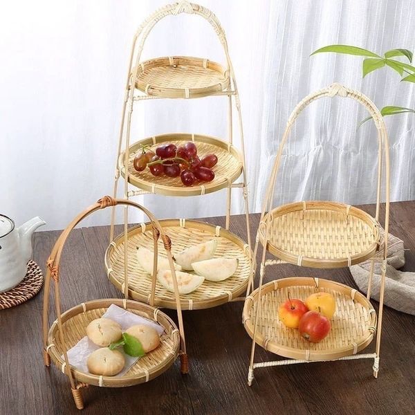 Mẹt tre tầng đan thủ công đựng đồ ăn, trang trí phụ kiện decor chụp ảnh